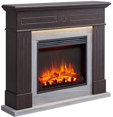 BALDERIA Elektrisk eldstad Leandros - elektrisk golvvärmepanna med uppvärmning, LED-belysning, 3D-flameffekt och fjärrkontroll - elektrisk eldstad - Mörkbrun