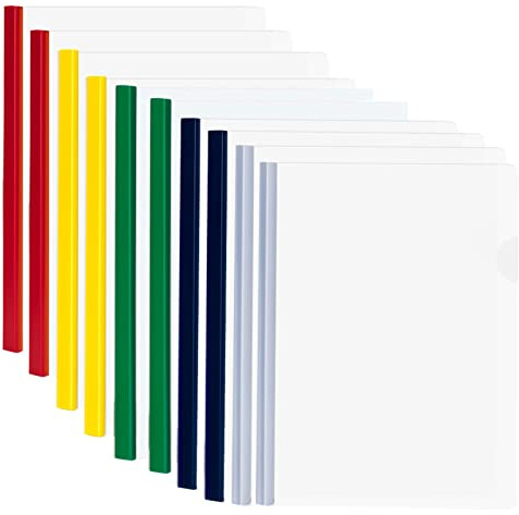 10 Feuilles A4 Reliure Barre Coulissante, Dossier de Fichiers, Transparent Dossier Coulissante, Plastique Chemise de Couvertures de Rapports pour École Bureau Accueil Documents (5 Couleurs)