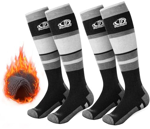 Findway Ski Socks, Merino Wool Ski Thermal Socks Women Men Knee High Warm Snow Socks Soft Breathable Warm Winter Outdoor Long Ski Socks for Skiing Skating Snowboarding, 2 Pairs/3 Pairs