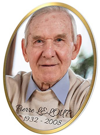 Médaillon Funéraire Doré Personnalisé - Cadre Photo Personnalisable Souvenir - Portrait Commémoratif Personnalisé - Photo pour Plaque Funéraire - Ornement Cimetière (12x9 cm (grand))