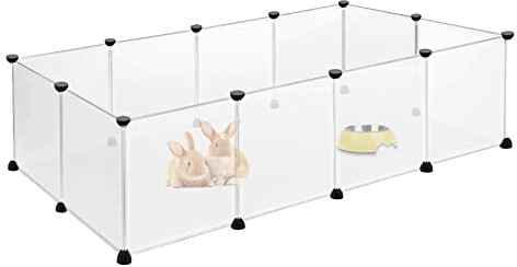 Froadp 145x75x48cm Simple Enclos Lapin XL en Plastique Cages Grillagé pour Petits Animaux Clôture pour Chiots avec Porte Parc pour Petits Animaux Domestiques, Chaton, Rongeurs (Blanc)