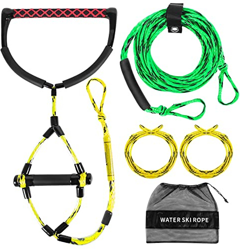 Wakeboard Water Ski Towing Rope for Motorboat Watersports Rope with Eva Handle (Green and Yellow 4 Section)