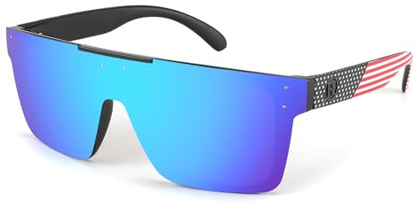 FEISEDY Polarized Sunglasses for Men, Oversized Square Flat Mirrored Z87 Lens, Fishing Driving Golf Outdoors Coastal B2990