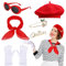 XEPST 6 STÜCK französisches Kostümset - 50er Jahre Kostüm für Frauen mit französischer Baskenmütze Sonnenbrille Schal Handschuhe Französischer Künstler Pantomime Kit für Halloween Cosplay Karneval