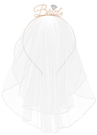 Larfraecy Bride Headband Crown Veil Set - Rose Gold Alloy, Bachelorette Party Decorations, Hen Party Bride to Be Headband for Wedding Bridal