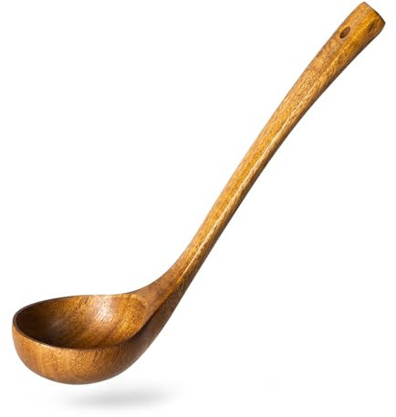 Hefild Wooden Ladle, 2 fl oz Medium Scoop Utensil for Serving & Cooking, Teak Wooden Ladle – Wood Spoon for Soup Natural and Sustainable