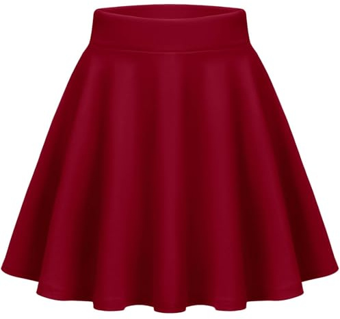 Zeagoo Jupe Basique Elastique évasée Mini Jupe Plissée Patineuse Décontractée pour Femmes Filles Rouge XL