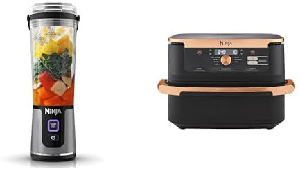 Ninja Blast Blender portable, 530 ml, mini blender sans fil puissant, rechargeable, BC151EUBK + Ninja Foodi FlexDrawer Air Fryer, Dual Zone Avec Séparateur Amovible, Grand Tiroir 10.4 L, AF500EUCP