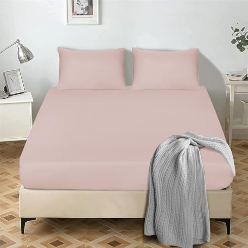 My home store Fitted Sheet 25 cm Deep Brushed Microfiber Ultra Soft No-Iron Wrinkle-Resistant Plain Dyed Fitted Bed Sheets Hypoallergenic Breathable Sheets (Blush, Super King)