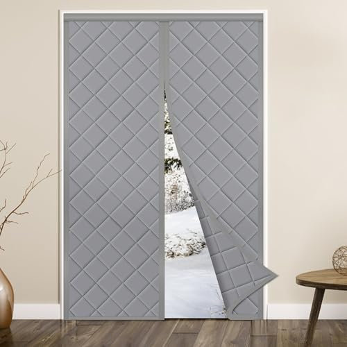 DUNSOO Cortina Termica puerta Magnética, Cortinas Termicas Aislantes Frio y Calor, Cortina puerta Interior Se Cierra Automáticamente Resistente al Viento, Aislante Termico (Gris, 90 x 210cm)