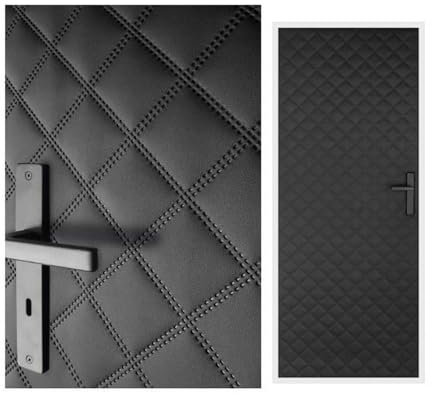 Türverkleidung 115x215 cm Türpolsterung Schallschutz Komplettpaket XXL Wärmedämmung Tür Reparatur für Innentüren Kunstleder Steppung 7x7 cm (Schwarz)