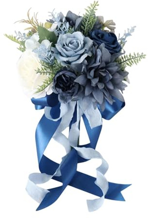 Perfeclan Wedding Bridal Bouquet Bridesmaid Flower Elegant Flower Arrangements Artificial Rose Flowers for Party Anniversary Outdoor, Blue