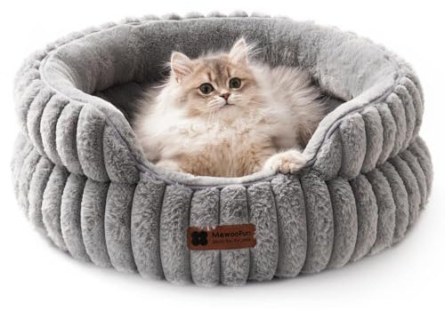 MEWOOFUN Stilvolle Katzenbetten für Katzen, weiches rundes Hundebett für kleine und mittelgroße Hunde, waschbares, beruhigendes Haustierbett (Grau, S)