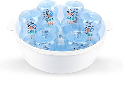 Mikrowellen-Dampfsterilisator Micro-Vapomat Vaporisator Mikrowell Reinigung Sterilisator mit Flaschenzange, Tragbares Dampf Sterilisator für Flaschen, Schnuller, Zubehör, Kindergeschirr (Weiß)