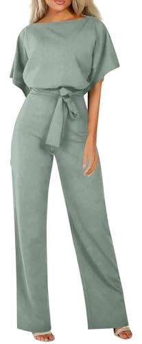 HOOUDO Women's Jumpsuits & Playsuits Red Summer Short Sleeve Playsuits Ladies Plain Casual Wide Leg Pant Belted Romper Formal Wedding Overalls Baggy One Piece Outfits Dungarees My Orders UK