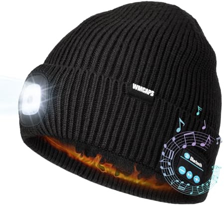 Wmcaps Bonnet Bluetooth avec lumière LED et doublure en polaire pour homme et femme, Noir , taille unique