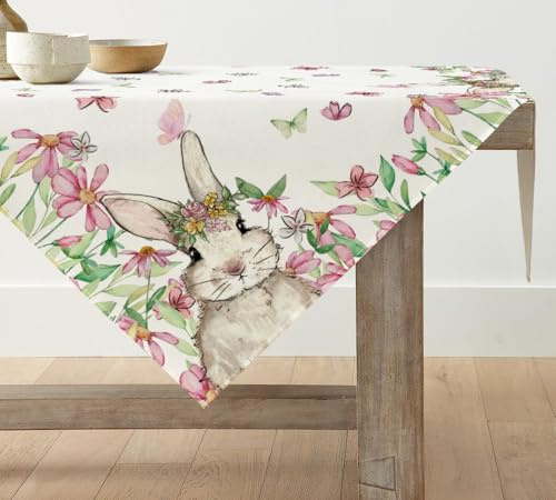 Artoid Mode Rosa Fiori Coniglietto Pasqua Tovaglia Biancheria Da Tavolo Primavera Cucina Tavolo Decorazione Interno Vacanze Festa Decorazione 100x100 cm
