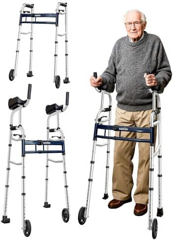 Andador vertical plegable estrecho con reposabrazos extraíbles