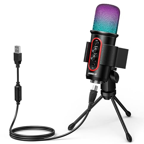 Camola Gaming Microphone, USB Computer Condenser Mic for PC/Laptop/Phone/PS4/5, RGB, Headphone Output, Volume Control,Plug and Play, Mute Button, for Streaming, Podcast, Studio Recording