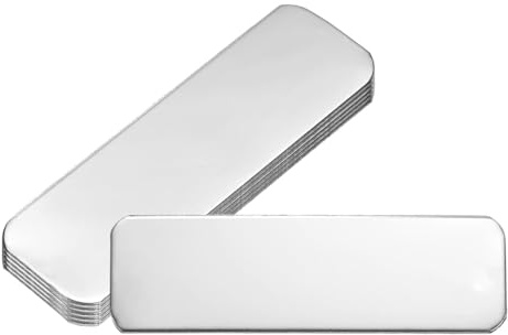 PATIKIL 6Pcs Plaques Nominatives Vierges, 2.6 x 0.8 Rectangle 304 Acier Inoxydable Miroir Plaque Gravée Laser Personnalisable Pour Plaque Nominative Maison Bureau DIY, Argent