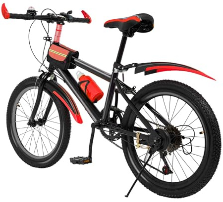 Owneed Vélo VTT 20 , 7 vitesses, avec garde-boue, support de bouilloire, siège réglable, capacité de charge 75 kg, pour garçons, filles, femmes et hommes