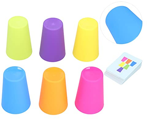 Cryfokt Färgglada Stapelkoppar Babystaplingsset Pedagogiska Leksaker för Barn, Förälder-Barn Interaktiva Pussel för 3+ år Plast 50 X Kort 6 X Koppar Bell (Enspelarstackning av kampkoppar)