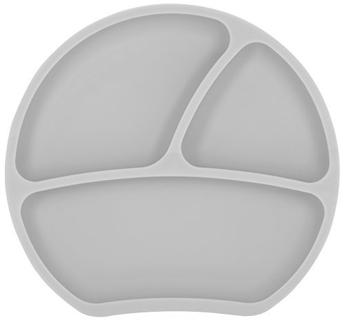 Kindsgut Teller, Esslernteller aus Silikon, guter Halt und rutschfest dank Saugnapf, Hellgrau
