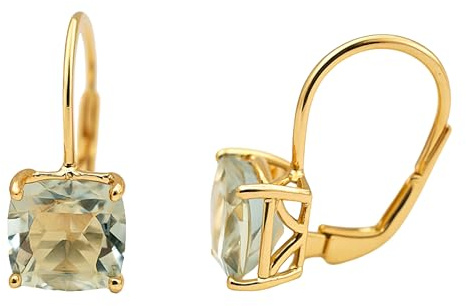 Kissenschliff grüne Amethyst Prasiolite 925 Sterling Silber Ohrringe - Natürlicher Edelstein - Geburtstagsgeschenk - Handgefertigte Geschenkideen für Frauen (Silber vergoldet)