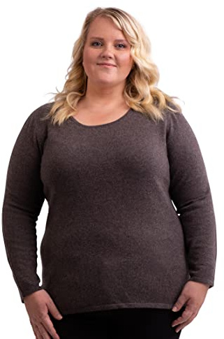 CASH-MERE.CH Pull pour femme en 100% cachemire dans de grandes tailles | Pull col rond grande taille, Taupe mélangé., XXXL