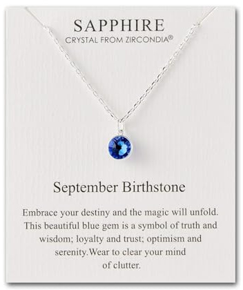 Philip Jones Geburtsstein-Halskette September (Saphir) Erstellt mit Zircondia®-Kristallen