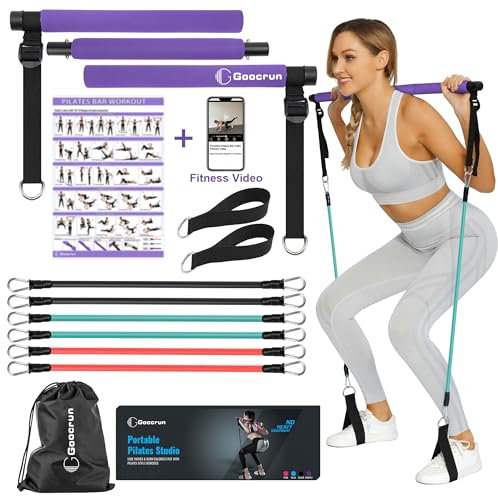 Goocrun Portable Pilates Bar Kit with Resistance Bands for Men and Women - Home Gym, Workout Kit for Body Toning – with Fitness Poster and Exercise Video
