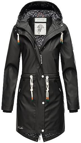 Navahoo Damen Übergangsjacke Regenmantel wasserdicht lang mit Kapuze Tropical Stormoo Black Gr. M