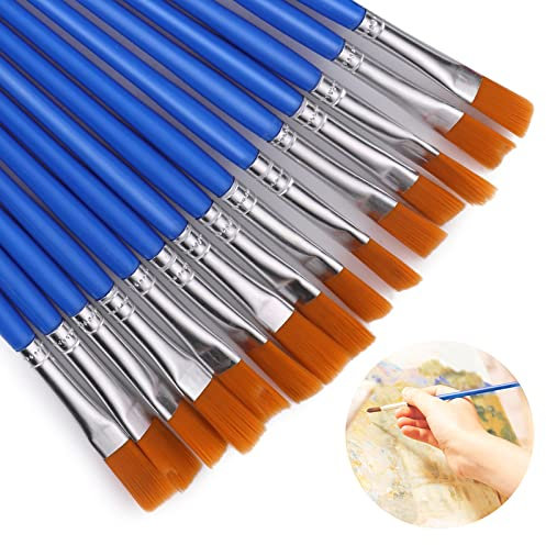 Prasacco 30 Stück Pinsel Set, 9 mm Nylon Flache Pinsel Kleine Künstlerpinsel Detailpinsel für Körper Gesicht Felsen Leinwand, Gemälde Liebhaber Kinder und Erwachsene zum Zeichnen Basteln (Blau)