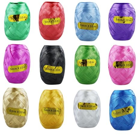 12 Rollen Geschenkband in bunten Farben,10 m je Rolle Ringelband Bunt, Curling Ribbon Rolle für Hochzeit Partei Festival Dekoration Handwerk Geschenkverpackung Florist Luftballon