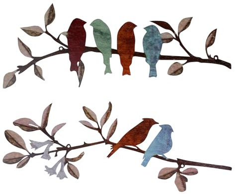 BGJJGT 2 Pcs Metal Bird Wall Art, Wrought Iron Silhouette Wall Decor for Living Room, Bedroom Garden Fence Birds on Branch Outdoor Hanging Sculptures Ornaments