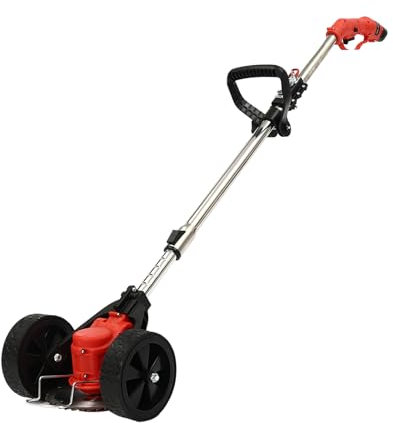 Cortadora de césped, 200 W desbrozadoras con 2 ruedas, cortador de hierba inalámbrico con 1 celda de 1300 mAh Li-ION Battery, para podar jardines, cortar césped (rojo)