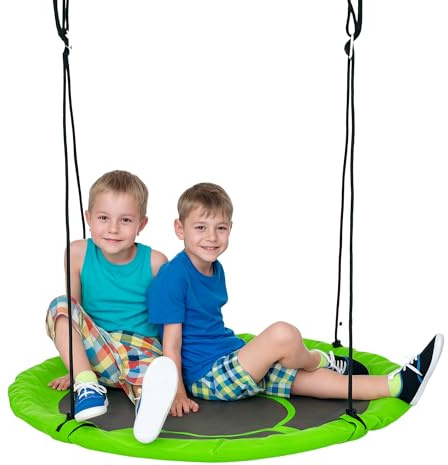 Outsunny Columpio Nido Ø110 cm, Columpio Colgante hasta 100 kg, Columpio Infantil Ajustable, Columpio Infantil Columpio de jardín Columpio de Plato para niños de 3 a 12 años, Verde