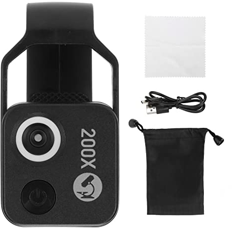 Microscope de Téléphone à Zoom 200X avec Objectif CPL et Lumière LED, Mini Caméra de Microscope de Poche Portable pour L'étude des Enfants, Lumière LED Incluse, Aucune (Noir)