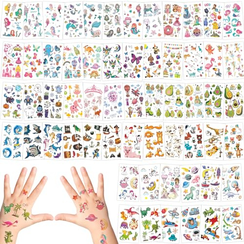 Selutiya Temporary Tattoos for kids,600+ Kids tattoos,Waterproof Cartoon Mermaid Animal DinosaurCartoon Kidstemporary tattoos,Ideal for Party Bags, Birthday Gifts, Festivals
