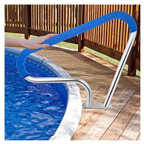Barandilla para piscina 98x81cm Barandilla para piscina Acero inoxidable 304 / Plata/A prueba de herrumbre/Cómodo/Barandilla para piscina humanizada con cubierta de agarre azul