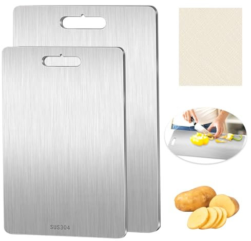 2 Pezzi Tagliere in Acciaio Inossidabile Antibatterici, per Carne, Frutta, Verdura