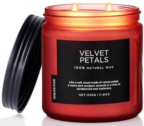M&SENSE Candele profumate in vaso con petali di velluto, candela di soia naturale non tossica al legno di sandalo, candela decorativa per la casa a alleviare lo stress Violet Fragrance Jar Candle