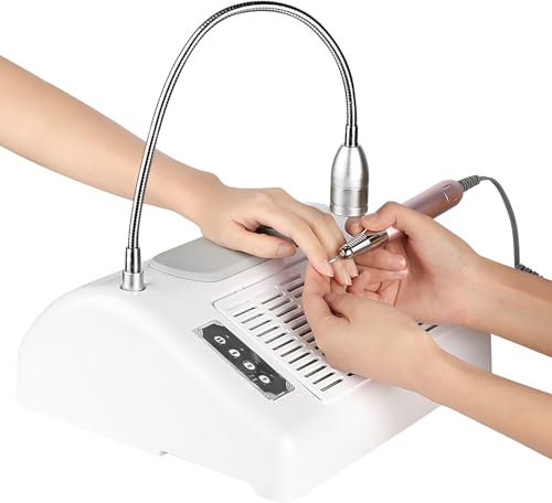 Nail Vacuum Cleaner Dust Collector, 80W 5-in-1 Electric Nail Drill Machine with Lamp & Nail Drill 35000RPM, Forward and Reverse Design, for Acrylic Nails Removal Acrylic Gel Nails Polishing