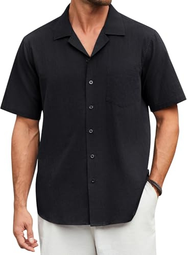 Enlision Chemise Lin Homme Manches Courtes Été Leger Chemises sans Repassage Homme Boutonnée Coupe Régulière Chemisette Décontractée Classique Couleur Unie avec Poche