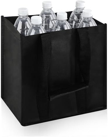 Bafumiu Praktischer Flaschenträger für 6 Flaschen, Flaschen Organizer, Flaschen Tasche, Perfekt für Einkäufe und Leergutrückgabe, 27 x 27 x 18 cm, Schwarz