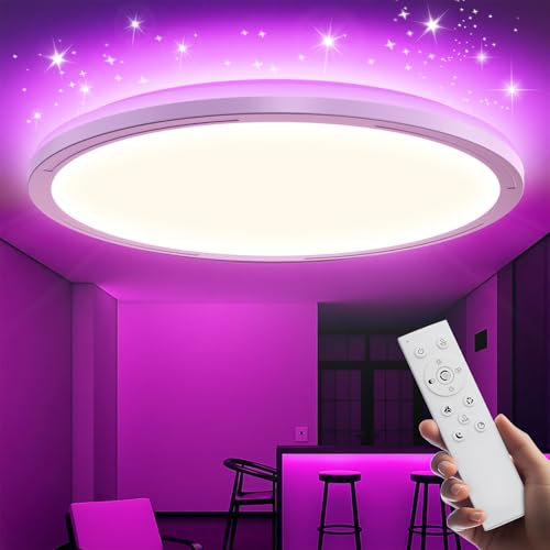 Taipow Led Deckenleuchte RGB Farbwechsel, Deckenlampe Dimmbar mit Fernbedienung 24W Rund 3000K-6500K für Küche Jugendzimmer Schlafzimmer Badezimmer Wohnzimmer Kinderzimmer - Ø30cm