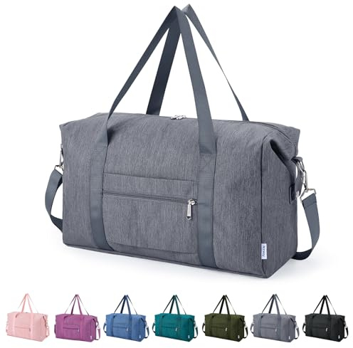 Narwey Faltbare Reisetasche Handgepäck Tasche Weekender Damen Herren, Easyjet Handgepäck 45x36x20, Klein Reisetaschen Tasche Handgepäck Flugzeug Travel Carry on Bag Sporttasche 25L (Grau)