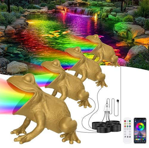 OSREE Faretto LED Laghetto con Controllo APP, 6W Luci per Laghetto Cambiano Colore RGB con 12V Trasformatore, Impermeabile IP68 Luce Subacquea per Laghetto Giardino Acquari Marrone sabbia Set 4