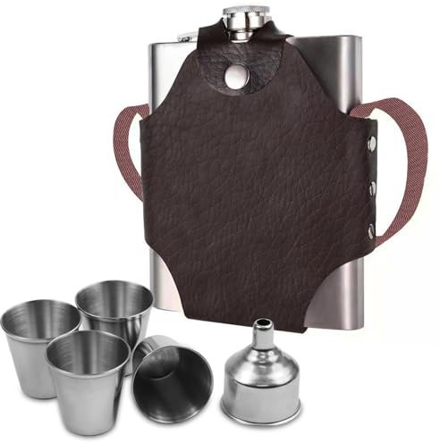 Fiaschetta Tascabile XL Fiaschetta Tascabile in Acciaio Inox con Borsa per il Trasporto 18oz/523ml con 4 Tazze Piccole 1 Imbuti per Alcool Liquori Whisky per Escursionismo,Arrampicata,Bar,Feste