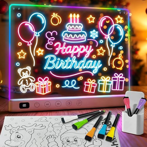 Solorage Planche à dessin LED, avec 13 effets de lumière, 2600mAh rechargeable, avec couleurs, lumière néon, cadeau pour enfants, 35 x 25 cm cadeau de Noël, cadeau d'anniversaire